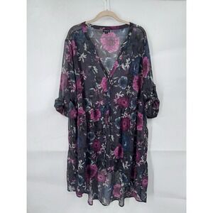 Torrid Lexie Dark Floral Sheer Hi Low Tunic Women Plus Size 3X Black‎ Whimsigoth